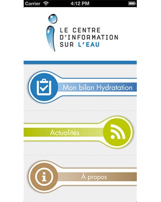 Capture d'écran de l'appli iOs Mon Bilan Hydratation